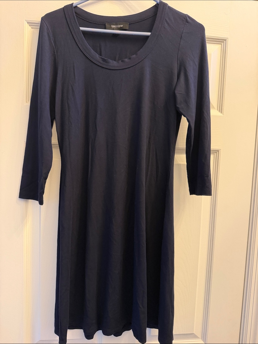 Karen Kane Navy Long Sleeve Scoop Neck A-Line Dress